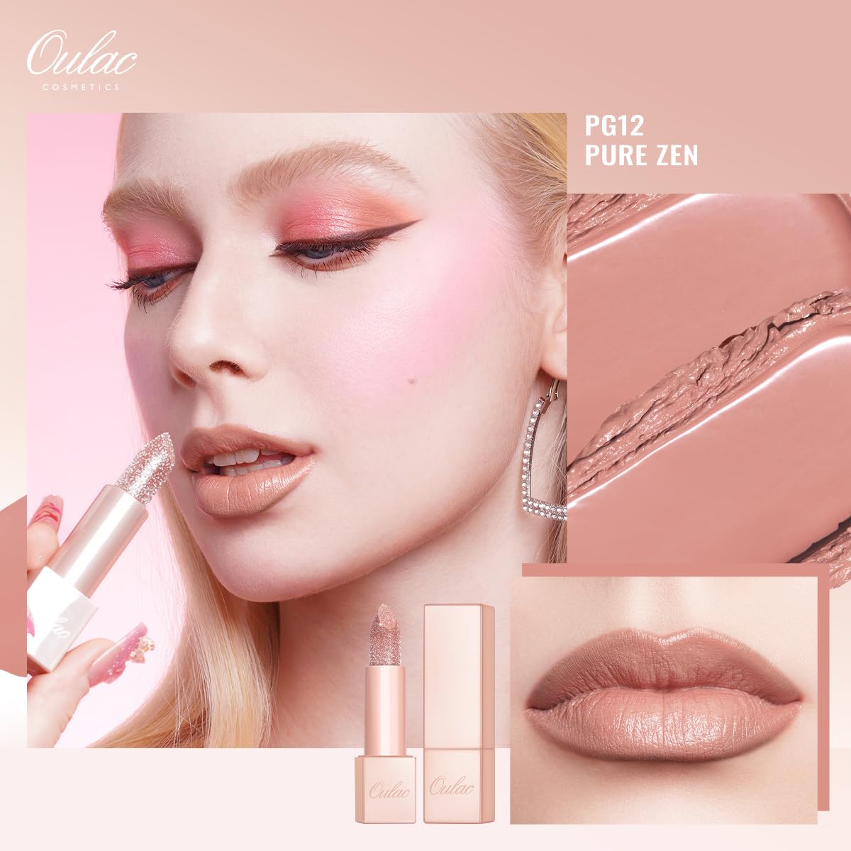Oulac Moisture Shine Lipstick Set 3PCS - Infinity High Shine Finish, Hydrating Vegan Lipstick Infused with Damask Rose Oil for All-Day Comfort, Gluten-Free, PG05+PG07+PG12