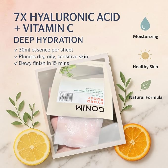 GONIM Face Mask Korean Skin Care with Hyaluronic Acid Serum, Vitamin C, Collagen Activation-Hydrating Face Masks Skincare, Anti Aging & Moisturizing Sheet Mask for All Skin Korean Face Mask 30mlx10pcs