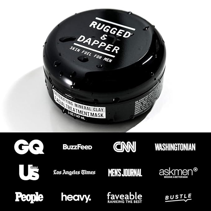 RUGGED & DAPPER - Premium Face Mask for Men - Deep Pore Cleansing Treatment - Fights Blackheads + Acne + Excess Oil - USA Made with Natural Kaolin Clay - 5.5 Oz