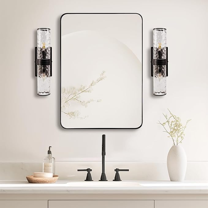 ANDY STAR Wall Mirror for Bathroom, 20”x28” Black Bathroom Mirror, Rounded Rectangle Mirror in Premium Stainless Steel Metal Frame Hangs Horizontal Or Vertical