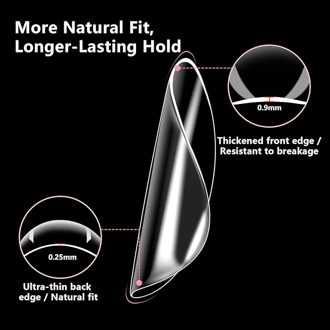 BETE Long Stiletto Nail Tips, 224Pcs 16 Sizes, Clear Acrylic Full Cover False Nails, Pre-Shaped, Strong & Thicker, Long Lasting Press on Nails for DIY at Home & Salon