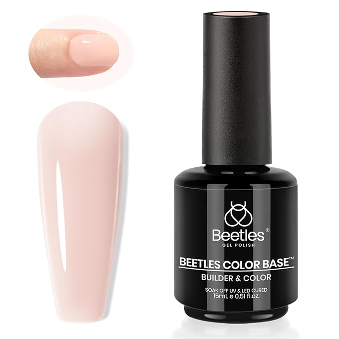 Beetles 15ml Rubber Base Gel Nail Polish, Nude Pink Gel Polish Color Base Builder Neutral Base Coat Nail Strengthener for Nail Art Design, Soak Off UV LED light Needed