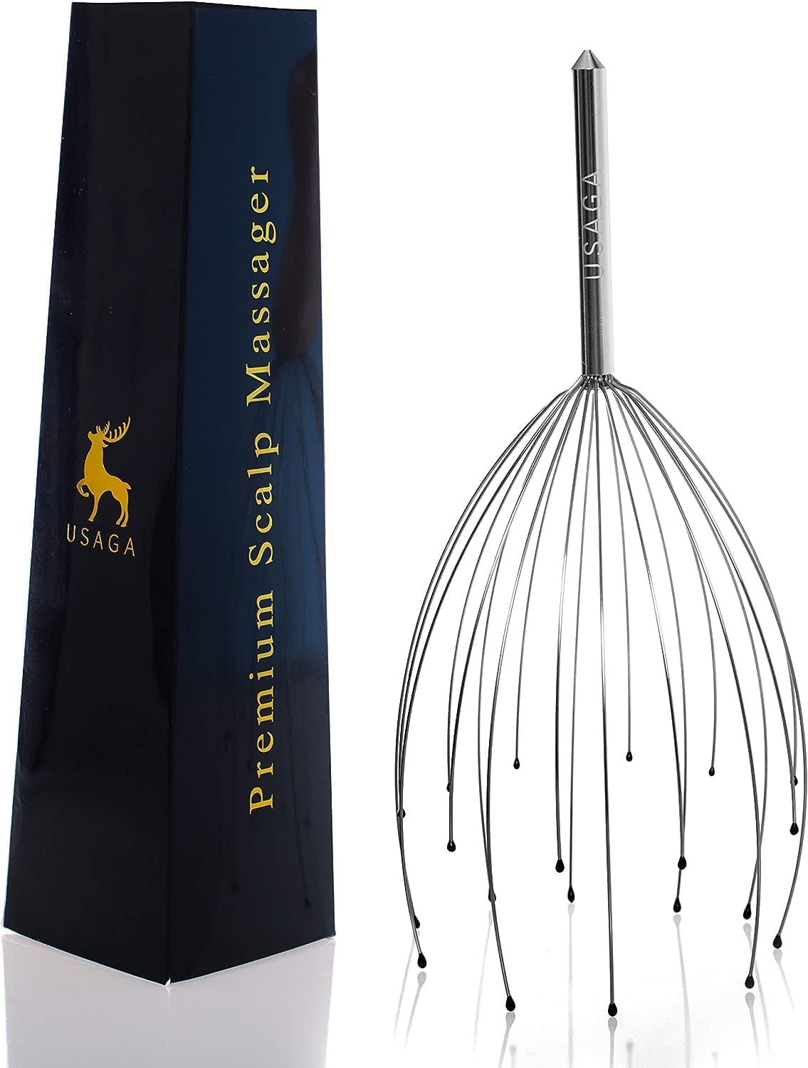 USAGA Head Massager Scalp Massager 20 Fingers Head Scratcher for Scalp Body Relaxing (Silvery)