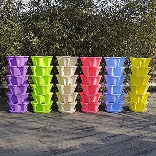 6 Tier Stacking Flower Pot Tower Stackable Vertical Plastic Garden Planter Vegetable Flower Strawberry Planter Pot-with Strawberry Seed and Garden Tool Set and Watering Can - Image 7