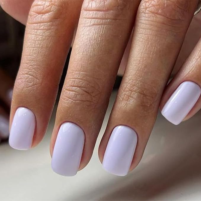 Modelones Purple Press on Nails, Valentines Short Square Fake Nails, Reusable Nail Kit with Nail Glue Adhesive Tabs Mini Nail File, Nails Press Ons 32Pcs 16 Sizes, Women Girl Gift