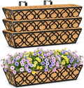 Y&M 4pcs 24 Inch Window Deck with Coconut Coir Liner, 24" Railing Planter Horse Trough Coco Basket Boxes Metal Hanging Flower Balcony for Outdoor Garden Fence Lawn by YM