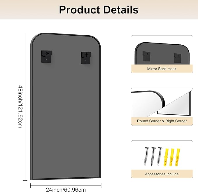 Bathroom Mirror, 24x48 inch Black Rectangle Wall Mounted Mirror with Thin Frame, Bathroom Vanity Mirrors for Over Sink, Entryway, Living Room, Bedroom