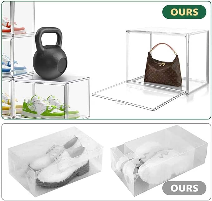 1 Pack Acrylic Boot Shoe Box Size 15, X-Large Purse Handbag Organizer for Closet Storage Bins with Magnetic Lid Clear Acrylic Box for Sneaker, Hat, Book, Cosmetic, Figures Display Case