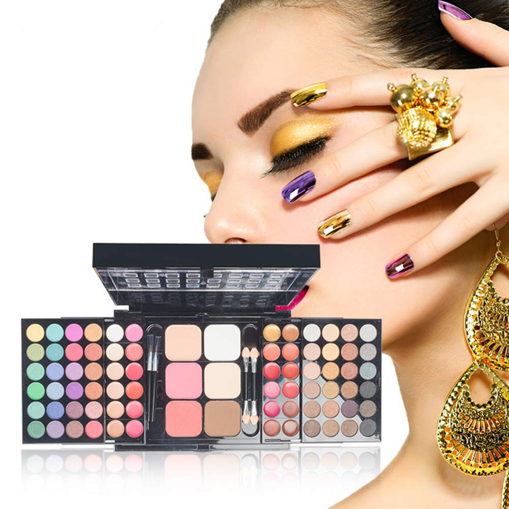 78 Color Makeup Palettes Kit, with 48 Pigmented Shiny Matte Eyeshadow Palette Colorful, 18 Lipstick, 6 Concealer, Blusher, Shading Powder, Dual Sides Sponge Applicators, Cosmetics Gift Set