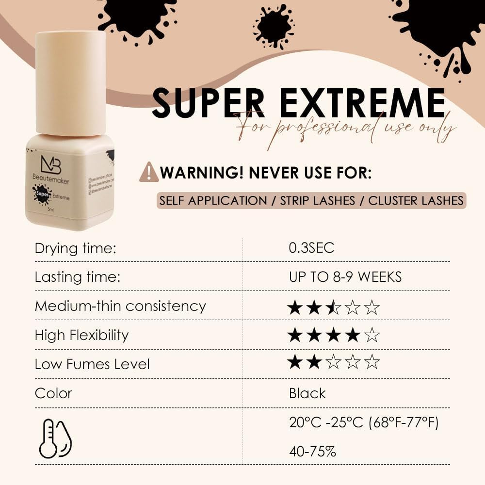 Super Strong Eyelash Extension Glue- 5ml/0.3s Drying Time/7-8 Weeks Retention/Waterproof Black Lash Glue/Professional Eyelash Adhesive for Individual Lash Extensions