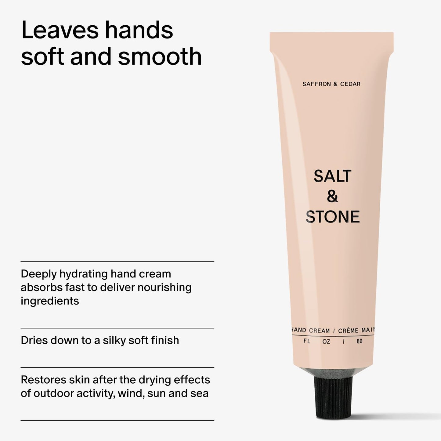 Salt & Stone Hand Cream for Women & Men | Saffron & Cedar | Hydrates, Nourishes & Softens Skin | Restores Dry Cracked Hands | Fast-Absorbing | Cruelty-Free & Vegan (2 fl oz)