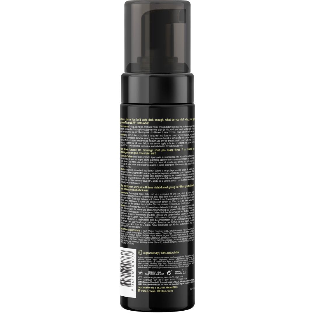 b.tan Dark Self Tanner Mousse | Get Tanned - Best, 1 Hour Express Sunless Tanning Foam, No Fake Tan Smell, Ultra Dark Bronzing Glow, Face & Body, Vegan, Cruelty Free, 6.7 Fl Oz