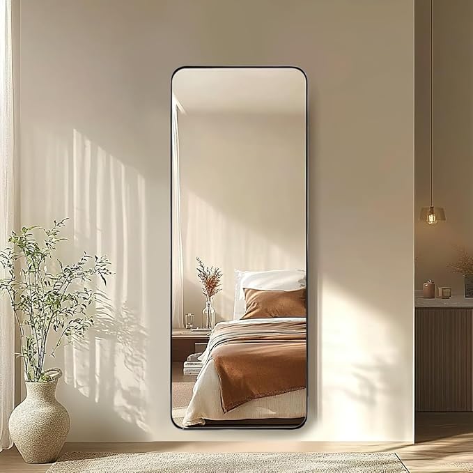 ANDY STAR 18" x 48" Full Length Wall Mirror, Large Polished Chrome Mirror for Bathroom, Rounded Corner Rectangle Body for Floor and Leaning
