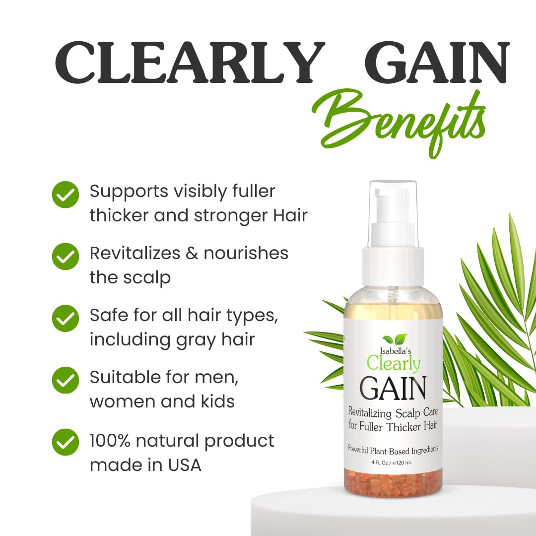 Isabella's Clearly GAIN, Hair Thickening Serum for Men and Women | Natural Herbal Scalp Oil with Castor, Jojoba, Clary Sage, Rosemary, Nettle Extract for Hair Loss, Thinning Hair | Made in USA