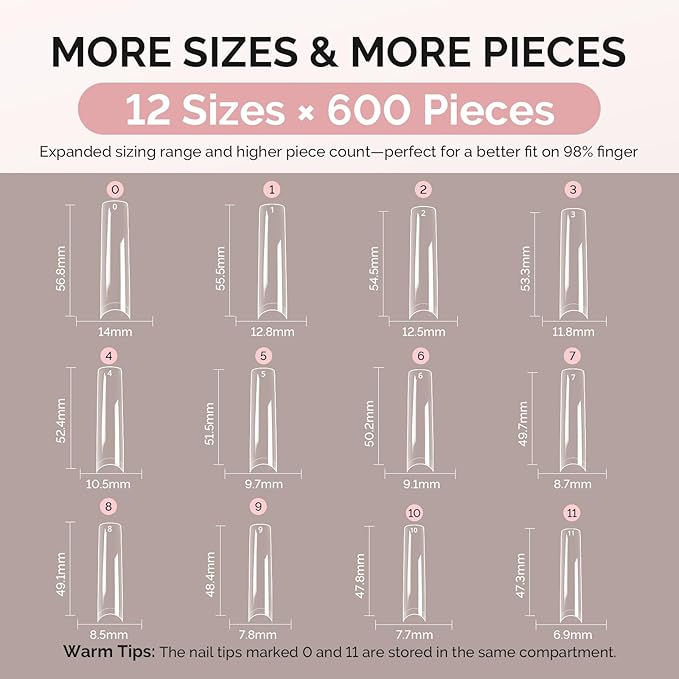 MelodySusie Extra Long Square X Nail Tips - 600Pcs 12 Sizes Clear Acrylic, Half Stick Press on Nails for DIY Extension & Salon Use, Pre-Shaped for Long-Lasting Manicure,Fall Winter Nails
