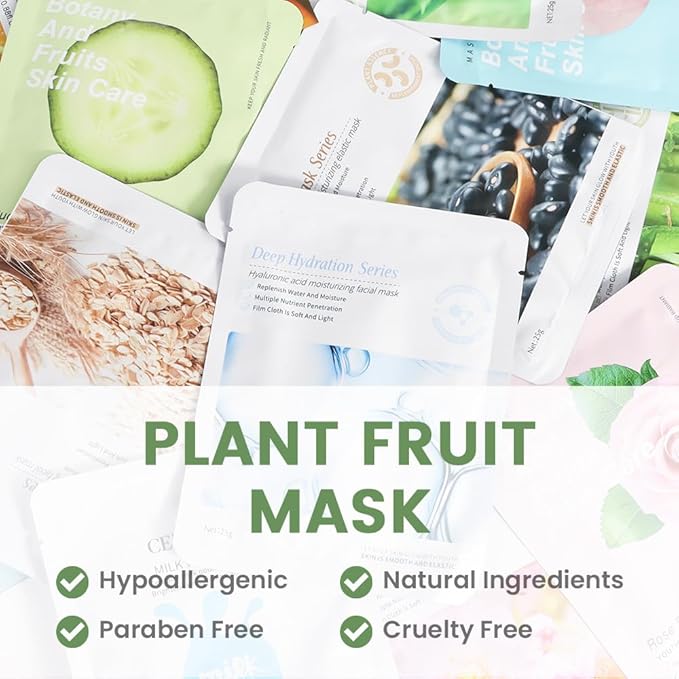 Kaely 12 Pack Variety Face Masks for Kids, Kids Face Mask Spa Day Kit Supplies, Spa Party Favors for Teens Girls Women, Sheet Facial Mask Skincare Gifts Set, Hydrating Nourish for All Skin Types, 02