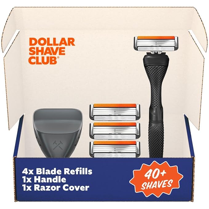Dollar Shave Club | Travel Shave Set | 4 Swift Rinse Refill Cartridges, 1 Handle (Black), 1 Razor Cover