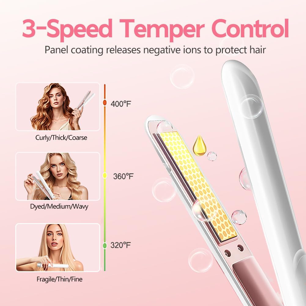 Cordless Hair Straightener and Curler 2 in 1, Fast Heating Ceramic Flat Iron,Rechargeable Portable Hair Straightening Iron for Women, Travel Hair Styler
