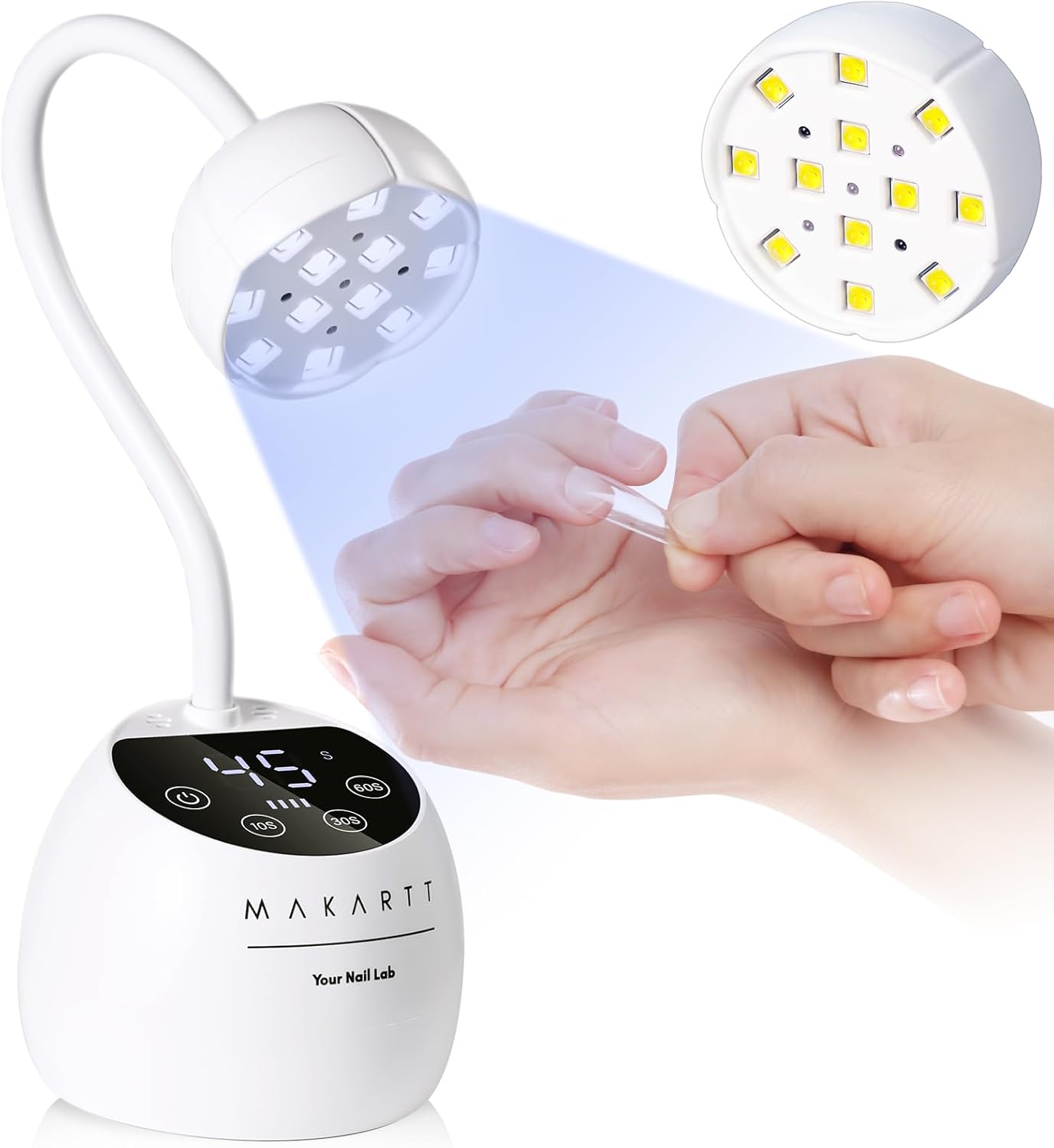 Makartt UV LED Nail Lamp - Gooseneck UV Light for Gel Nails Cherie Cordless USB 39W Nail Dryer LED Gel Lamp with 4 Times & Auto Sensor Fast Flash Curing Light for Salon Use (White)