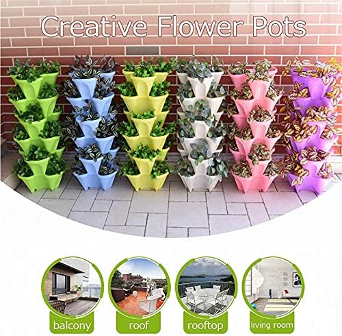 6 Tier Stacking Flower Pot Tower Stackable Vertical Plastic Garden Planter Vegetable Flower Strawberry Planter Pot-with Strawberry Seed and Garden Tool Set and Watering Can - Image 6