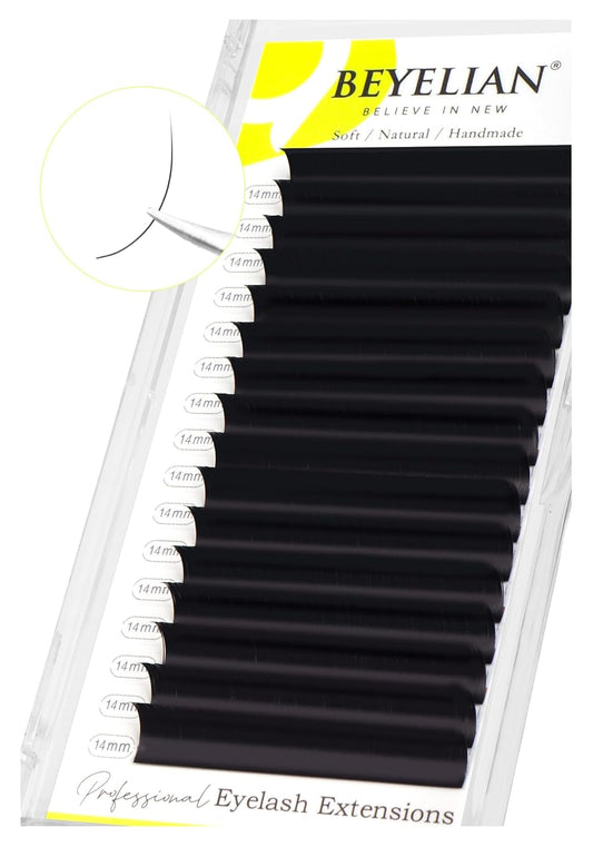 BEYELIAN Eyelash Extension 0.05 D Curl 14mm Easy Fan Lash Extensions Volume Lashes 100°/212°F High Temperature Resistant Classic Professional Use Natural Matte Black (0.05 D 14mm)