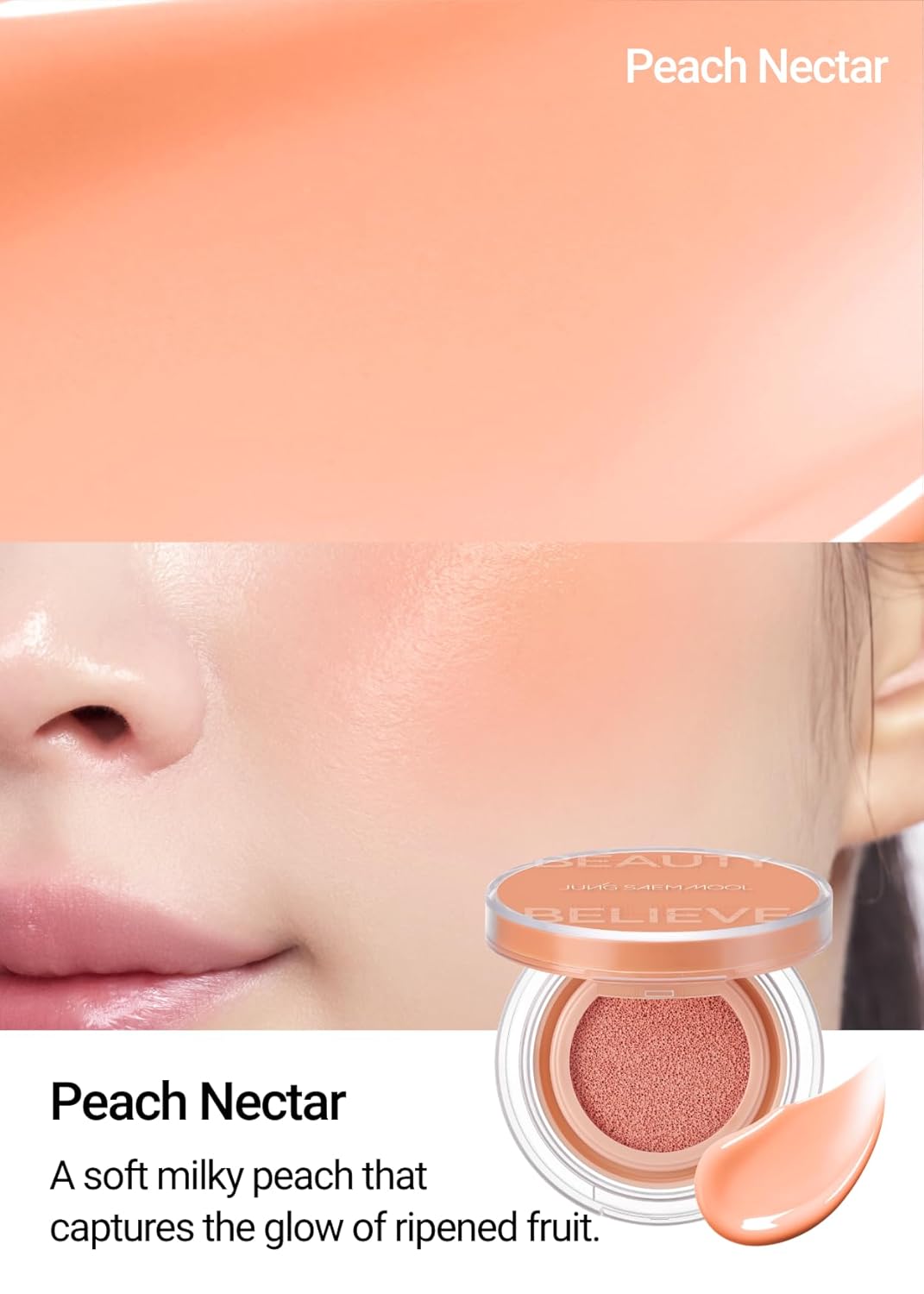 JUNGSAEMMOOL Artist Cushion Blush (Peach Nectar) | Easy to Blend, Lightweight, Hydrating Korean Makeup Cushion Blush for Dewy & Glowing Cheeks