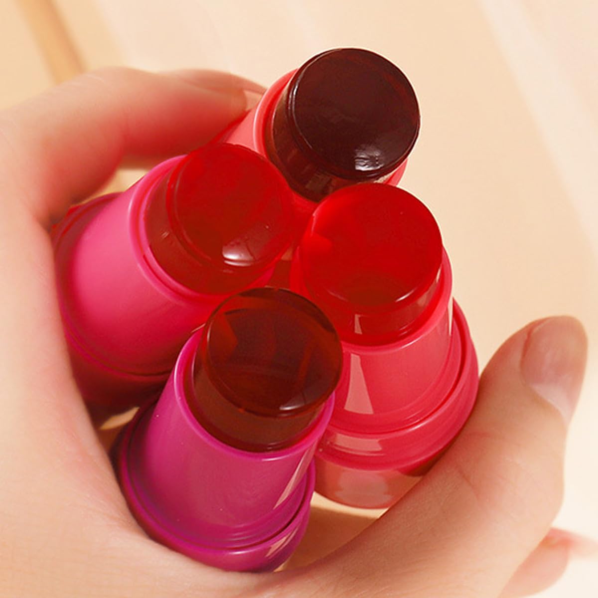 Cooling Water Jelly Tint Blush,4 Colors Multi-Use Tint Blush Makeup Stick Watercolor Finish for Lips and Cheek Stain, Moisturising Waterproof Non-Stick