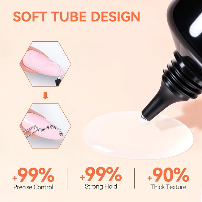 Makartt Rhinestone Glue Gel - Ultra Strong Hold UV/LED Cured Nail Glue Adhesive for Charms, Gems, Diamonds, Chrome & Aurora Powder, 3D Gel Nail Art Sculpting, Glitter, Decals, DIY & Salon Easy Use