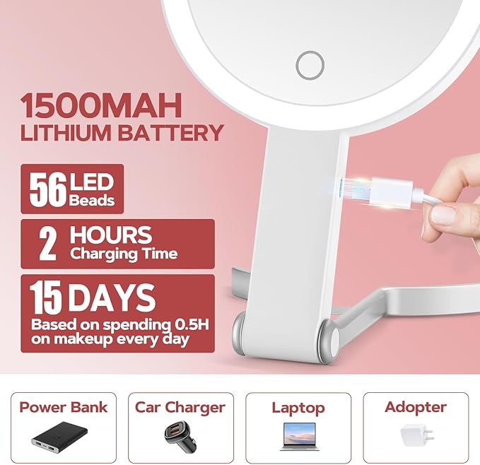 MIYADIVA Lighted Makeup Mirror, 30X Magnifying Mirror with Light and Adjustable Brightness, Hanging and Handheld Mirror with Handle, Portable Travel Makeup Mirror with Lights, Vanity Mirrors for Women