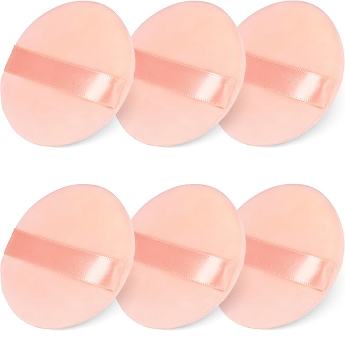 Powder Puff Face Makeup Soft Velour Beauty Blender Sponge for Loose Powder Foundation Setting Powder Puffs Reusable Stocking Stuffers for Women (6Pcs_Beige)