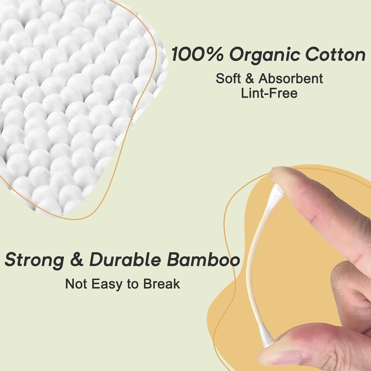 Bamboo Cotton Swabs 1000 Counts in Storage Box, Organic Cotton Buds with Durable Bamboo Sticks, Biodegradable Swabs for Makeup, Ear Care, Cleaning, Pet Grooming, Crafts（Pointed+Round Tips）