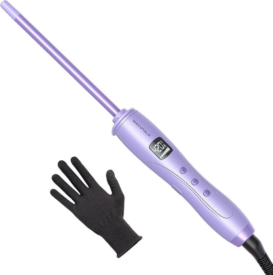 Wavytalk 3/8 Inch Small Curling Iron, Curling Wand for Short & Long Hair, Ceramic Small Barrel Curling Iron with Adjustable Temperature, Include Heat Resistant Glove (Purple)