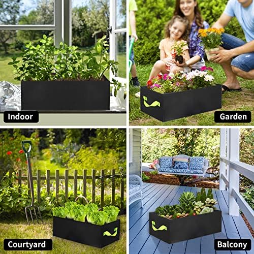 2 Pack Plant Grow Bags,ANGELIOX 2-Grids Rectangle Grow Bag,10 Gallon Heavy Duty 400G Fabric Garden Bed, Square Nonwoven Flower Planter Containers for Vegetable ,Flowers,Fruit/Growing Pots with Handles - Image 7