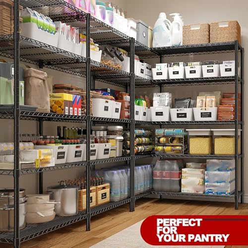 REIBII 5 Tier Wire Shelving Storage Shelves Loads 1430LBS, 58" W Metal Shelving Unit for Storage Adjustable Heavy Duty Garage Shelving Pantry Shelves Kitchen Shelving, Black, 2 Pack - Image 3