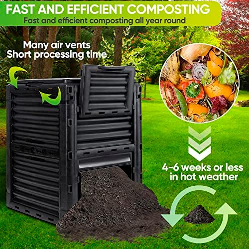 F2C 80Gal Compost Bin with Gloves, Large Outdoor Compost Box, Flip Lid & Bottom Exit Door, Aerating BPA Free Composter for Backyard Garden (Black) - Image 3