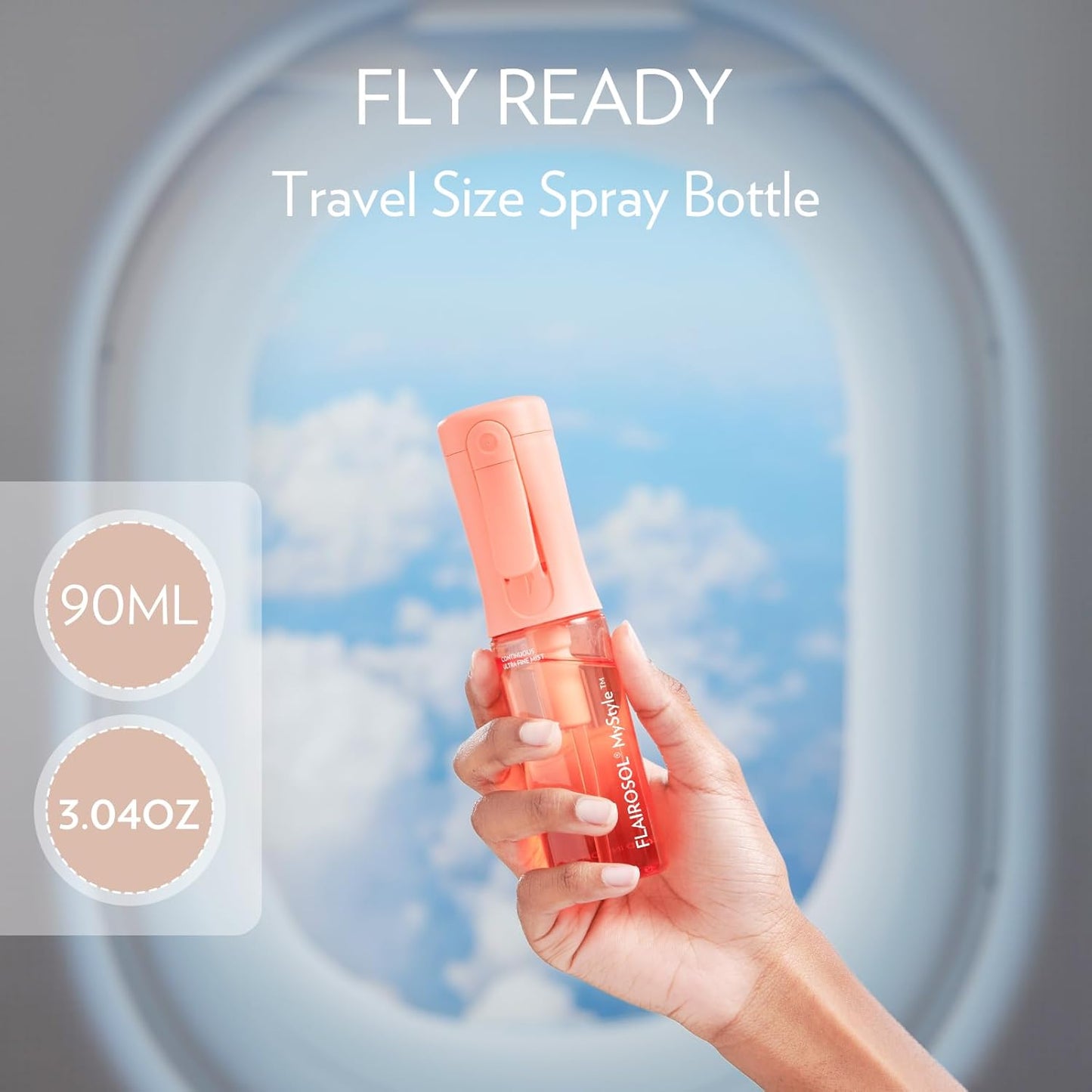 FLAIROSOL MyStyle, Spray Bottle for Hair- 3 Pack Small Travel Spray Bottle, Ultra Fine Continuous Water Mist for Face, Hairstyling, Salon, Cleaning, Beauty, Toners, Hydration & Makeup, 3.04oz / 90ml