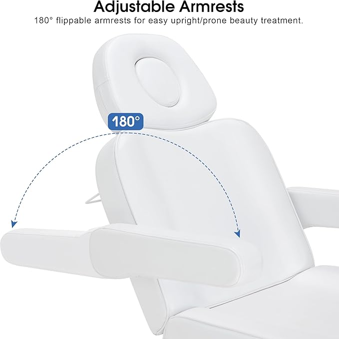 BarberPub Fully Electric Beauty Bed, 3-Motor Salon Spa Chair with Foot-Controlled Wheels, Adjustable Height, Backrest & Leg Rest – PVC Leather, Professional Facial & Treatment Table 2754 (White)