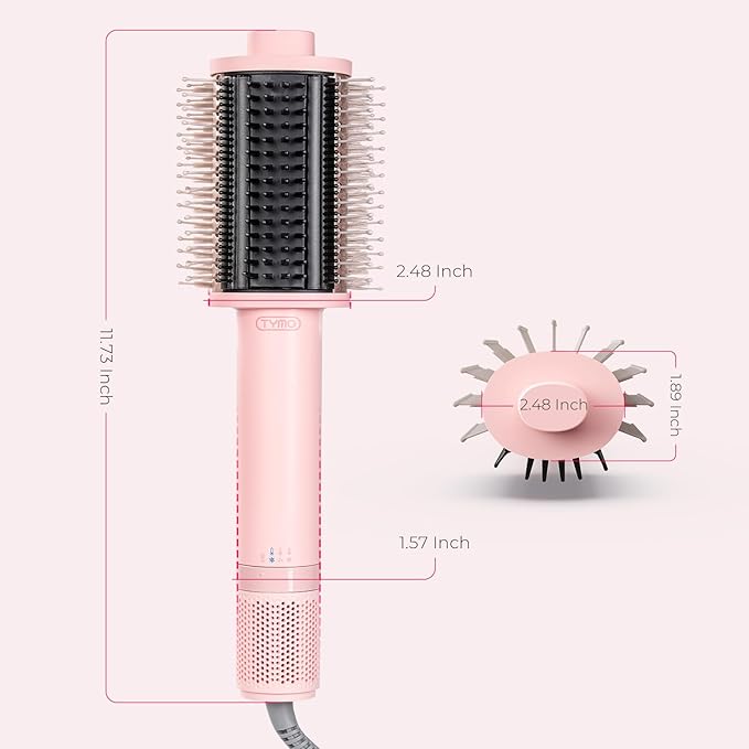 TYMO 4.0 Hair Blow Dryer Brush - Lightweight 3X Faster Drying 5-in-1 Ionic Blowout Hair Dryer Brush Adds Shine, Volume & Fullness for Smooth, Anti-Frizz Straight, Curl & Blowout Styles, Pink