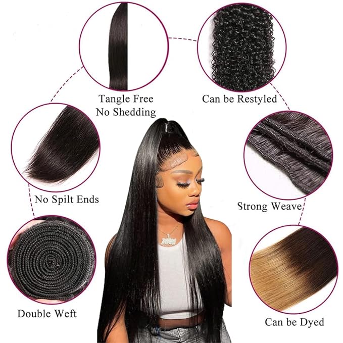 Straight Bundles with Closure Human Hair 10 12 14+10 Brazilian Human Hair Bundles with Closure Straight 100% Unprocessed Virgin Weave Hair Bundles with Lace Closure