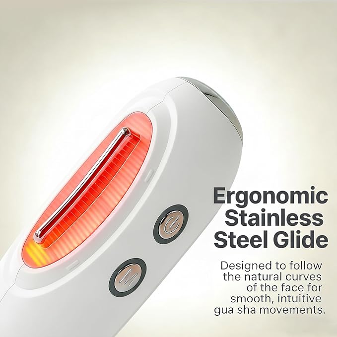 Face Massager Tool with Red Light Therapy for Face, Jade＆Rose Quartz Microcurrent Facial Device with Vibration＆7-Color LED Warm Heat, Gua Sha Facial Tools for Lifting, De-Puffing, Lymphatic Drainage