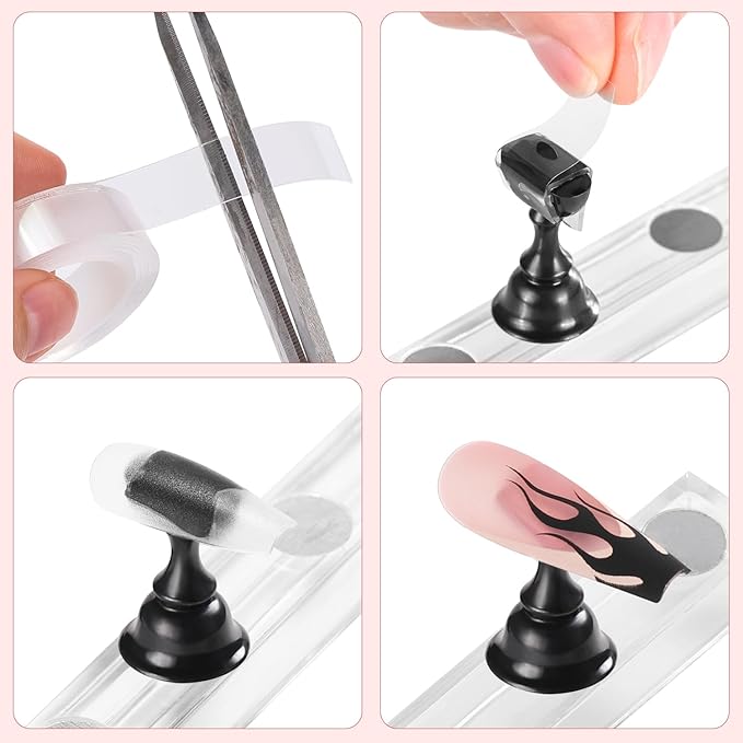 Etercycle Nail Stand Acrylic Nail Art Display Stand Practice Nail Holder for Painting Nails Magnetic Practice Stands with Double-sided Tape For DIY Salon Supplies (Black)