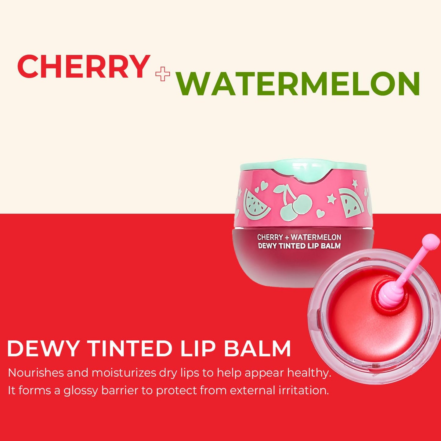 Look At Me Cherry Watermelon Dewy Tinted Lip Balm, Strawberry and Honey Extracts Natural Ingredients, Korean Skin Care, Long-Lasting Moisture, Gifts For Women (0.2 fl.oz.)
