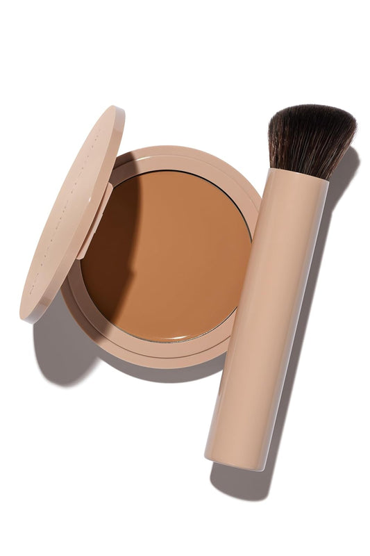 Long-Lasting Lightweight Foundation & Brush Duo | Cruelty-Free, Fragrance-Free, Buildable, Transfer-Proof Makeup (Tan)