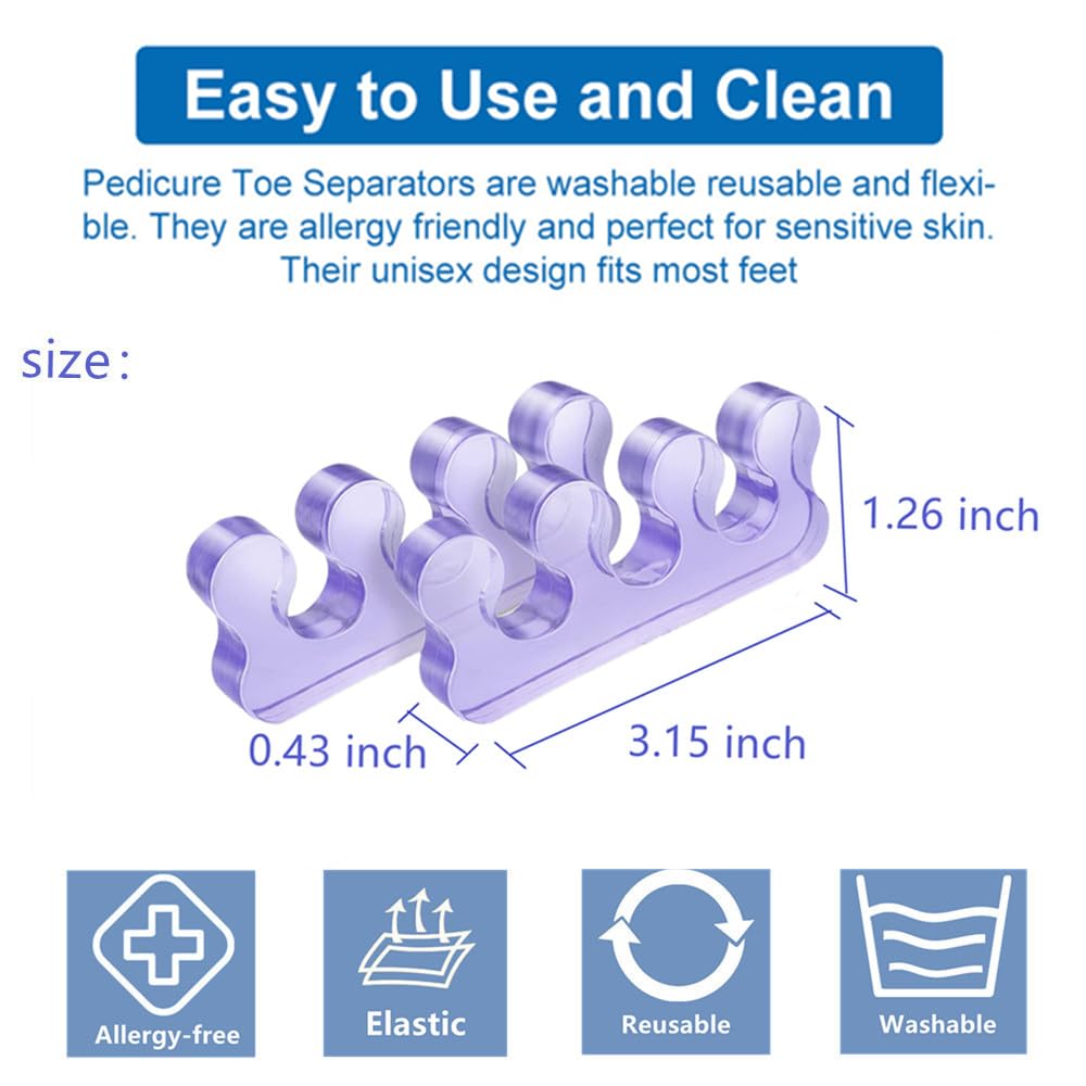 Toe Separators for Pedicure & Bunion Relief - Orthopedic Gel Toenail Dividers, Washable & Reusable Pedicure Supplies for Toenail Separation & Nail Polish Application