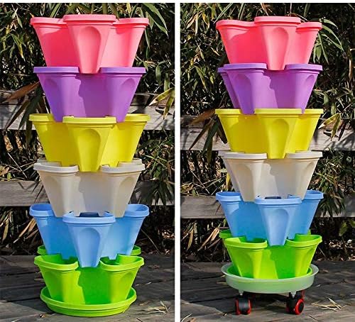 6 Tier Stackable Garden Stacking Flower Pot Tower, Stackable Strawberry Planter Pot Plastic Garden Planter-Indoor/Outdoor Planter, with Strawberry Seeds and Garden Tool Set and Watering Can - Image 5