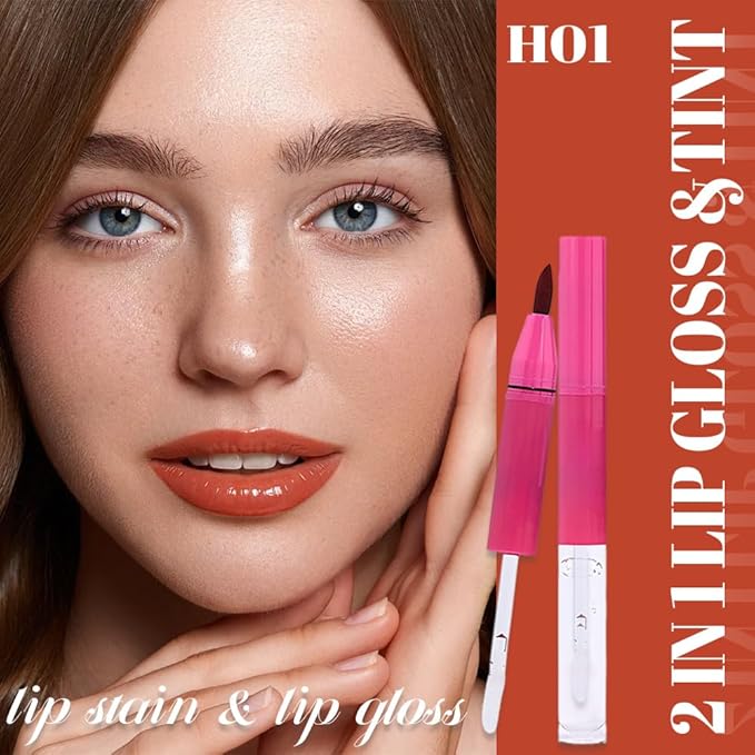 evpct ‌Caramel Red Matte Liquid Lipstick Marker Pen Lip Liner Set with Lip Oil, 2 in 1 Lipgloss Lipstick Long Lasting Waterproof for Women, Longwear Lips Stain 24hr Original Smudge Proof labial