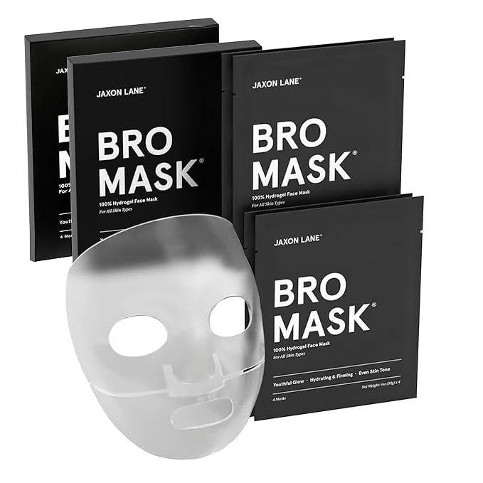 JAXON LANE BRO MASK Premium Korean Face Mask for Men (4 x 2 Pack) - Anti Aging Sheet Masks w/Hydrogel, Vitamin C, Hydrolyzed Collagen, & Hyaluronic Acid - Perfect Skin Care for Men