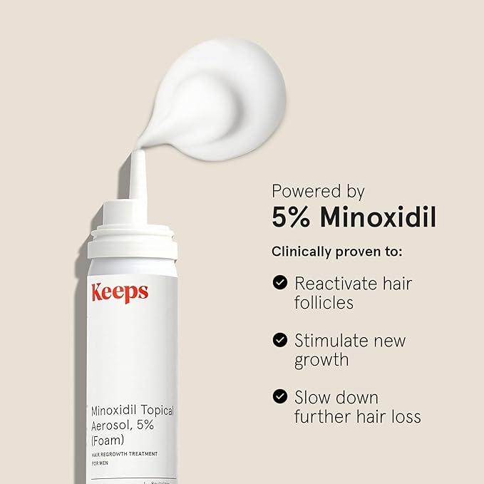 Keeps Extra Strength Minoxidil for Men Topical Aerosol Foam 5%, Hair Growth Treatment - 3 Month Supply (3 x 2.11oz Bottles) - Thicker, Longer Hair - Slows Hair Loss & Promotes Hair Regrowth