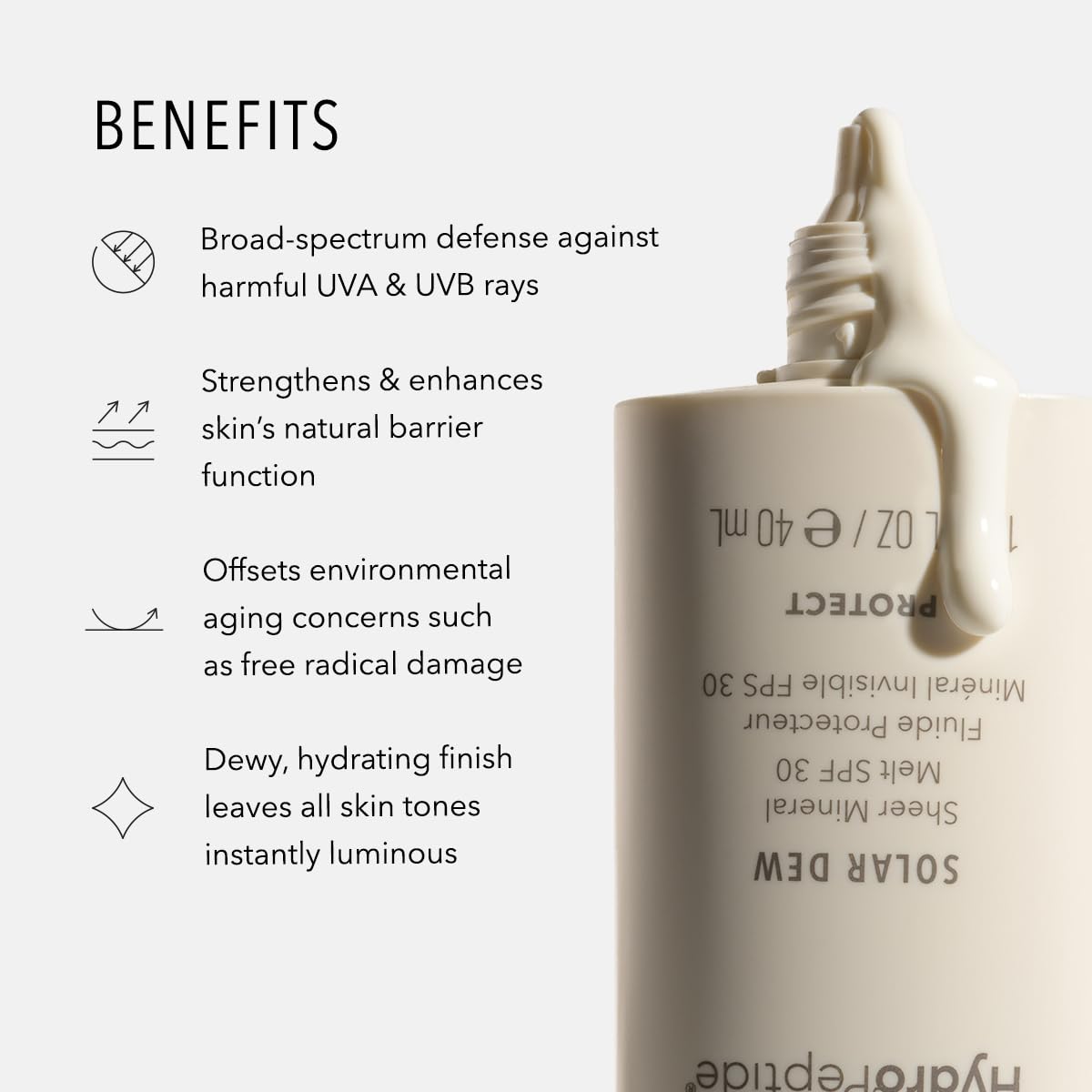 HydroPeptide Solar Dew Sheer Mineral Melt SPF30 Facial Moisturizer, Sunscreen & Primer, 1.35 Ounce