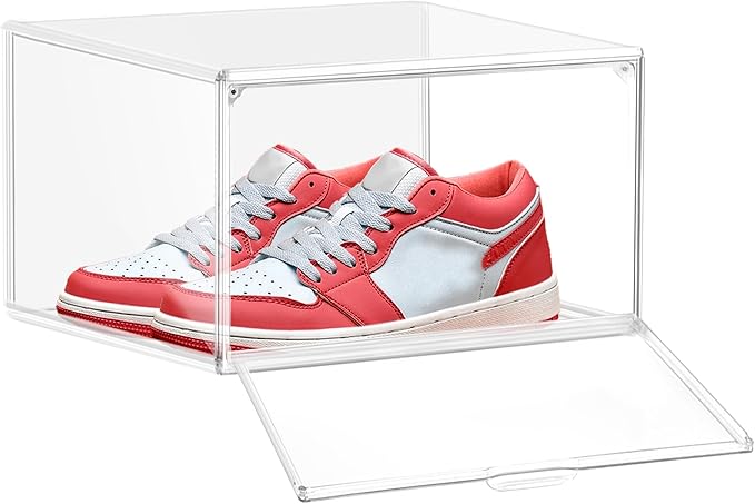1 Pack Clear Shoe Boxes Size 11 Shoe Storage Organizer for Closet Stackable Shoes Rack Handbag Organizer Plastic Sneaker Storage Bin with Magnetic lids